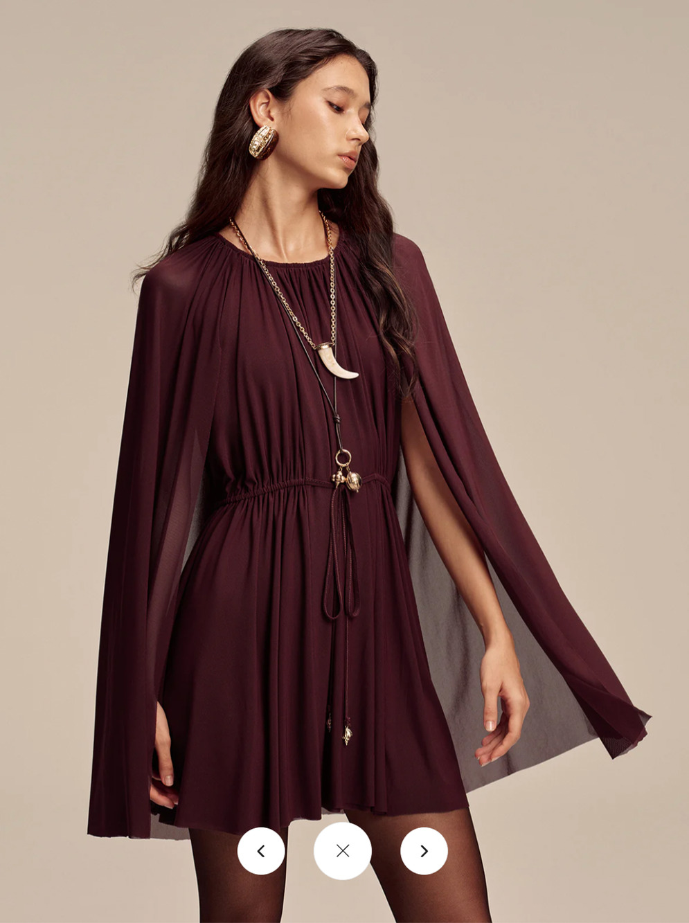 NWT Commense Mesh Cape Sleeve Tie-Waist Mini Dress Sz S